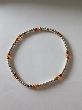 Sterling Silver Bead Bracelet with Amber Crystal Glass  Accents